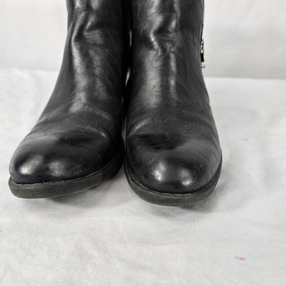 BOC By Born Dempsey Black Zip Leather Booties Women's Sz 8 Blocked Stacked Heel - Picture 5 of 10